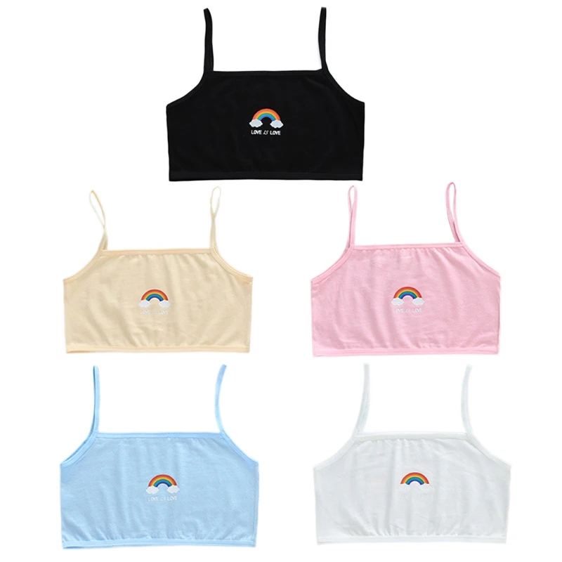 

New Student Puberty Girl Summer Training Bra Cute Rainbow Cloud Print Breathable Underwear Single Layer Wirefree Unpadded Sling