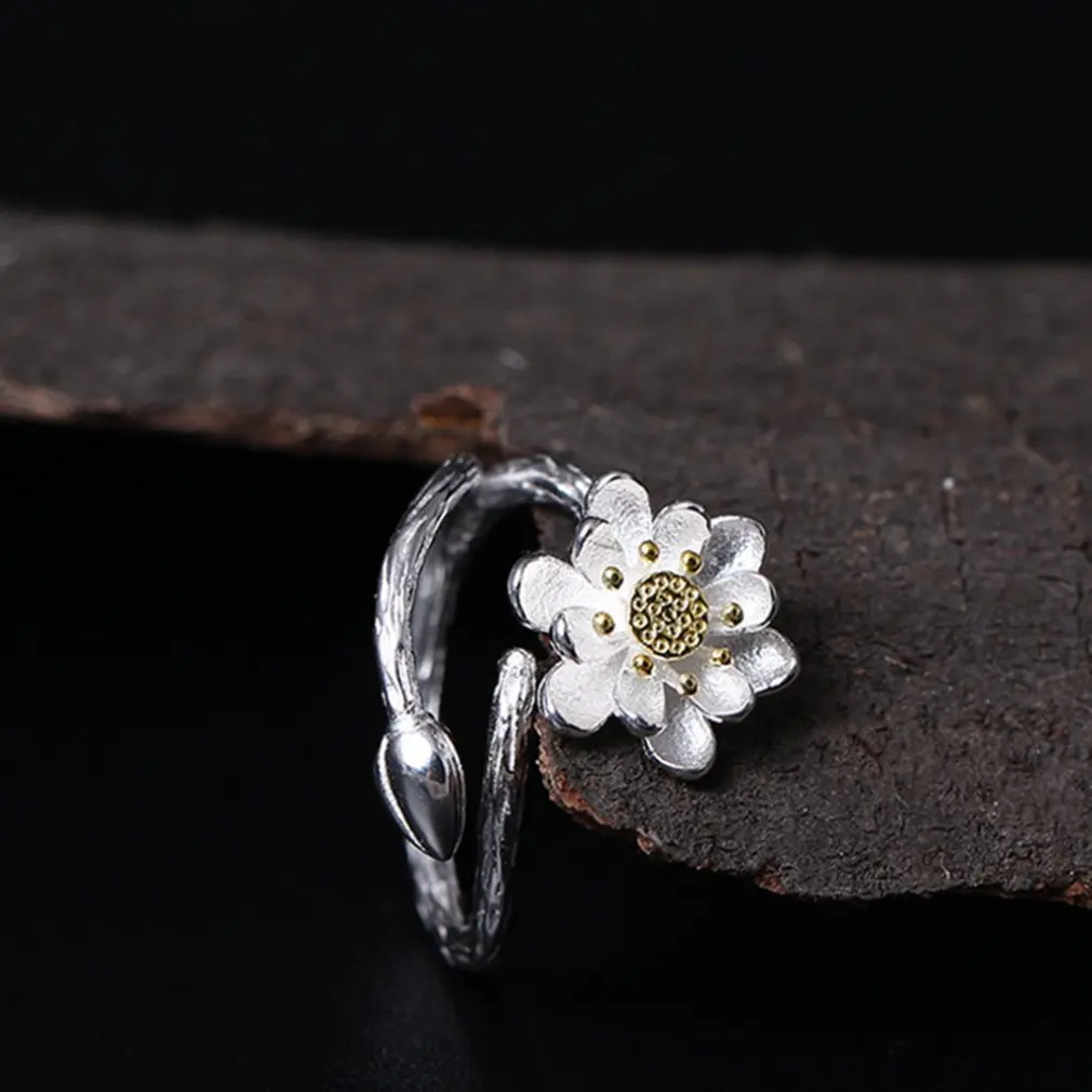 S925 кольцо лотоса Простой творческая модель вегетарианские Серебряный цветок