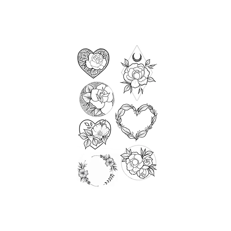 

Geometric Peony Rose Flower Heart Waterproof Temporary Tattoo Sticker Black Tatto Body Art Neck Arm Foot Girl Women Fake Tatoo