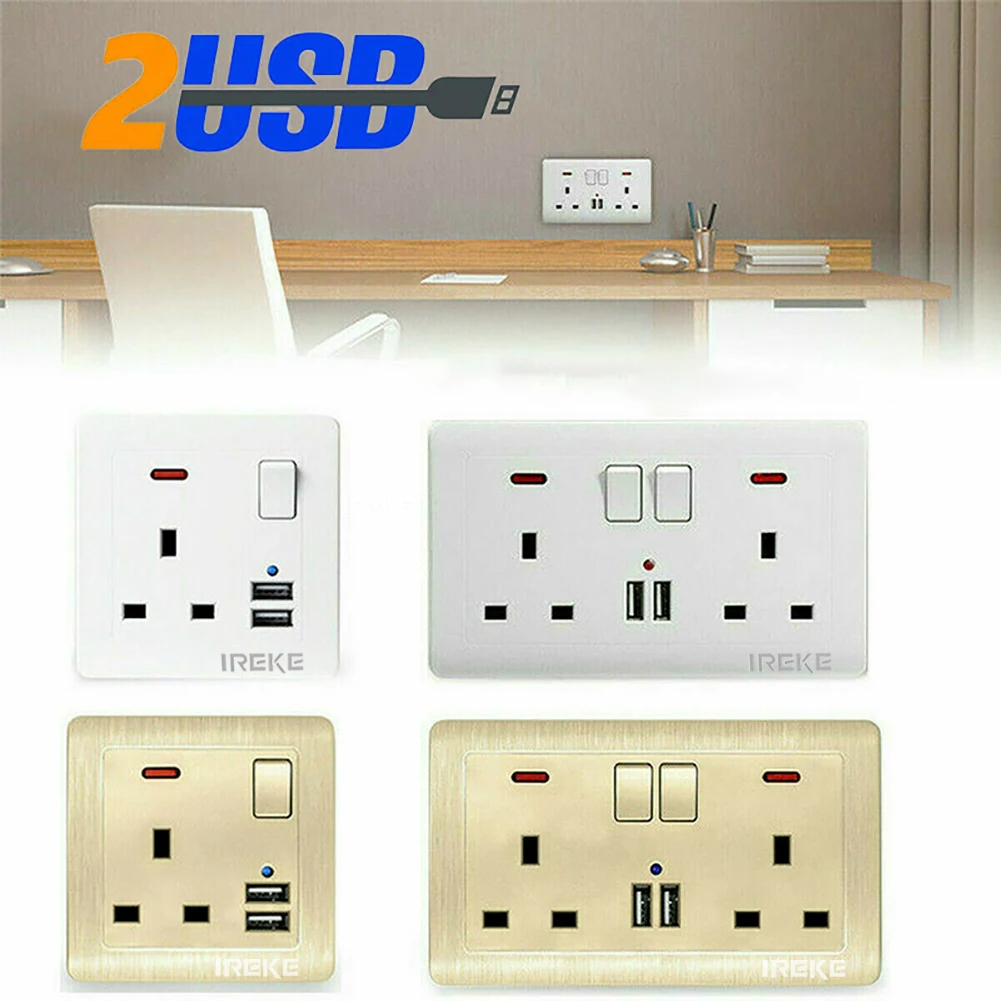 Стандартная настенная двойная розетка 110 ~ 250 В переменного тока 13 а с 2 положениями светодиодный выключатель