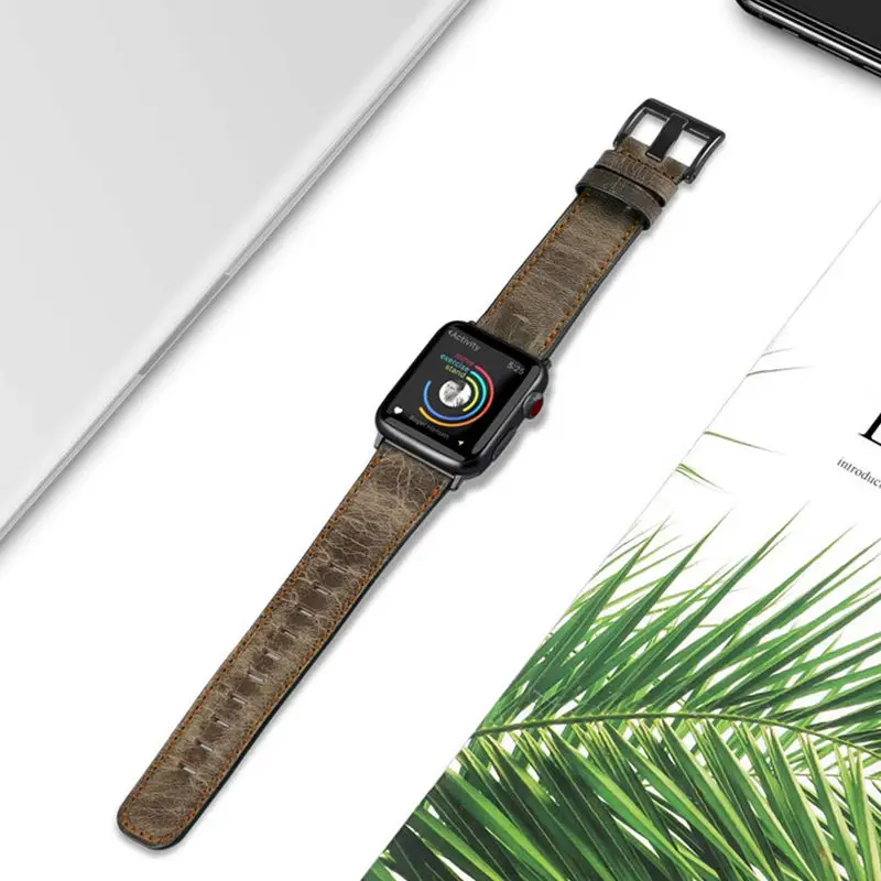 Ремешок из коровьей кожи в стиле ретро для Apple watch ремешок 44 мм 40 iWatch 42 38 браслет