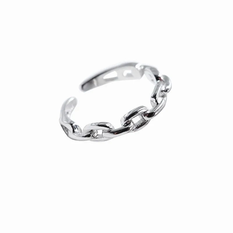 

New Fashion Simple Personality Chain Shaped 925 Sterling Silver Not Allergic Hollow Chain Adjustable Opening Rings for Women