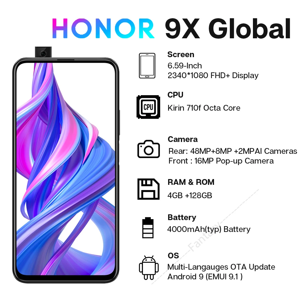 Смартфон Honor 9X 4 Гб 128 ГБ 48 МП экран 6 59 дюйма 4000 мАч Google Play|Смартфоны| |