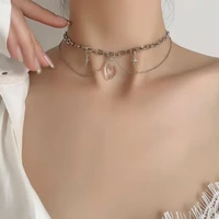 european and american crystal cross double layered necklace ins hip hop 2021 new cool style clavicle chain necklace wholesale