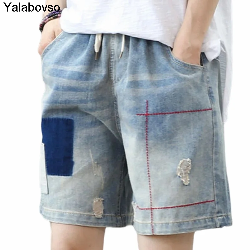 

Casual Cowboy Female Pantalon Femme Trousers Elastic Waist Embroidered Denim Shorts For Women's Women Vintage Retro Yalabovso