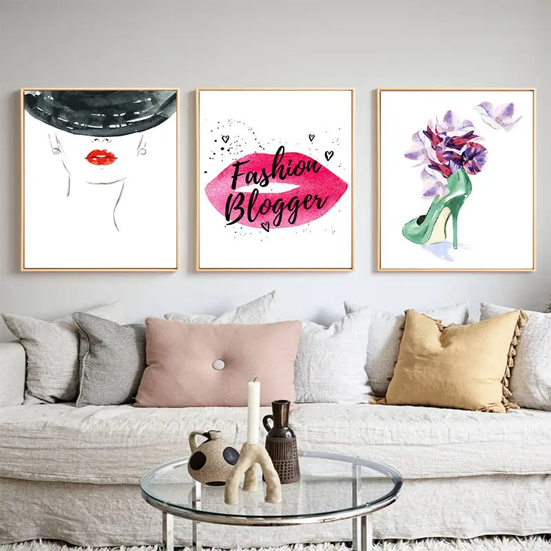 

Fashion Wall Art Poster Perfume Lips Make Up Canvas Painting Abstract Girl Pictures for Modern Living Room Home Decor Unframed