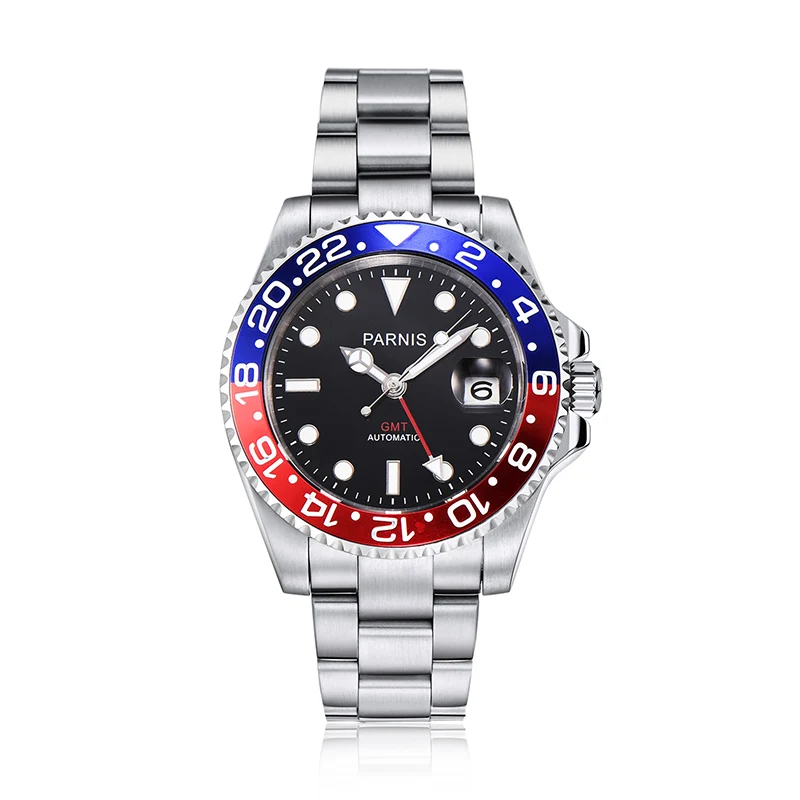 Бесплатная доставка мужские механические часы Parnis 40 мм GMT сапфировое стекло для