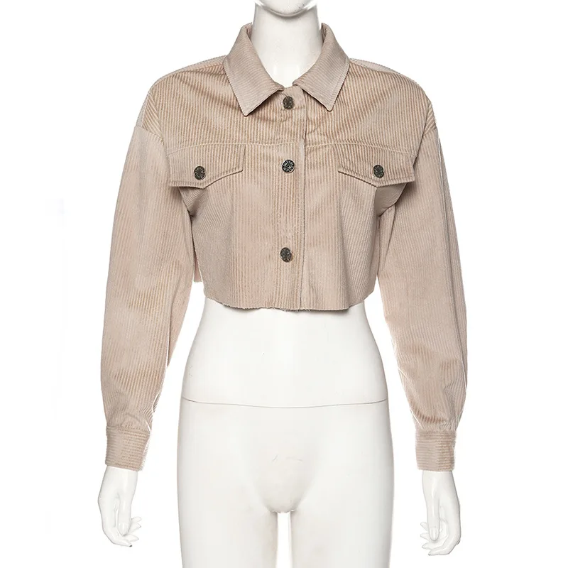 MONMOIRA однотонные вельветовые укороченные куртки для женщин уличные однобортные