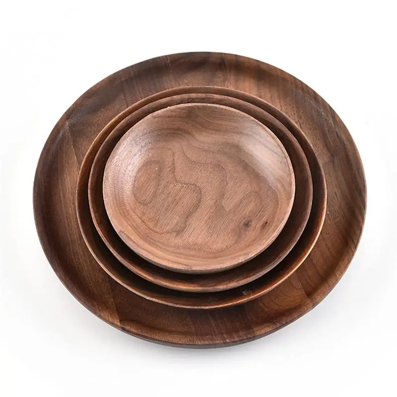 Черный орех круглый поднос деревянный фрукты блюдо обеденные тарелки для