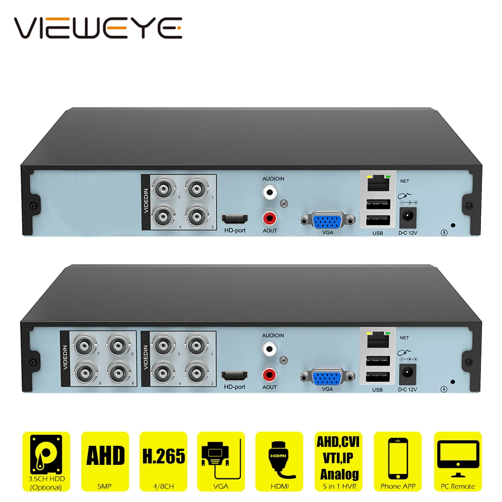 ViewEye AHD DVR 4/8 канальный видеорегистратор NVR Гибридный H.265 для TVI CVI CVBS | Безопасность