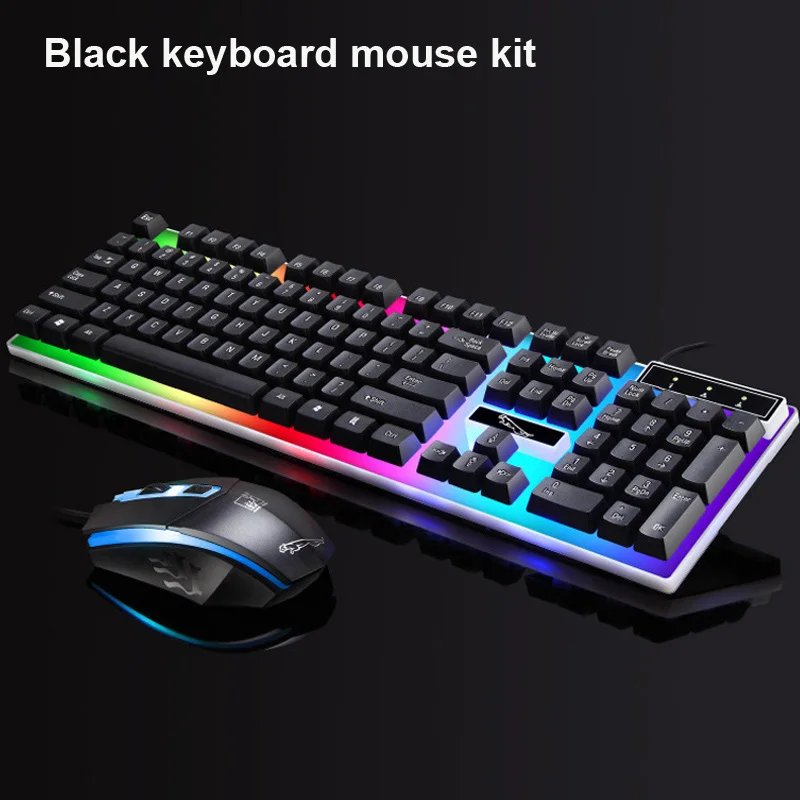Black Keyboard Mouse Проводная игровая клавиатура мышь combo USB мыши гибкий полихроматический светодиодный свет компьютерная Механическая Подсветка - Цвет: Black Keyboard Mouse
