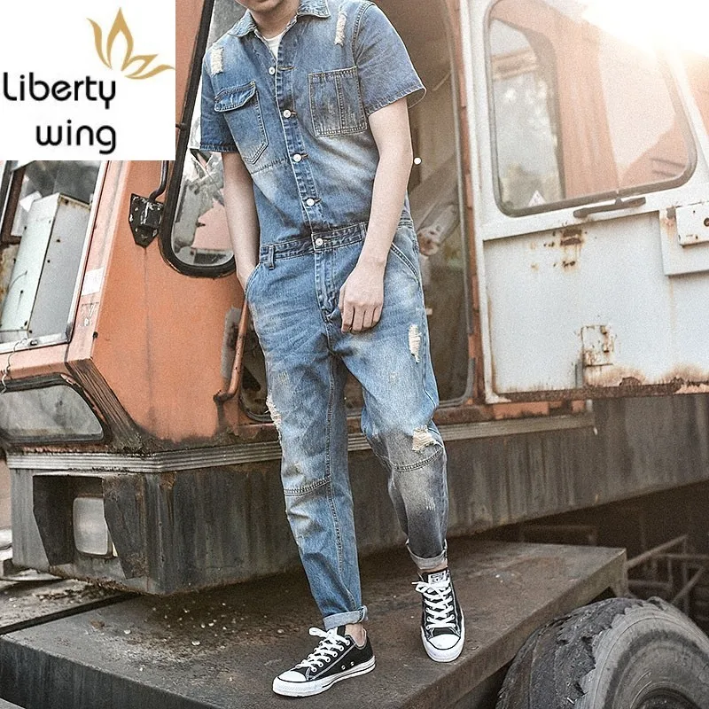 Винтажные комбинезоны в японском стиле мужской комбинезон модные потертые