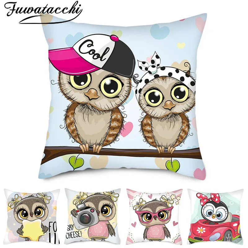 

Fuwatacchi Cute Owl Pillow Covers Cartoon Home Decorative PillowCase Coussin Cushion Covers for Home Sofa Winter Funda Cojin 45