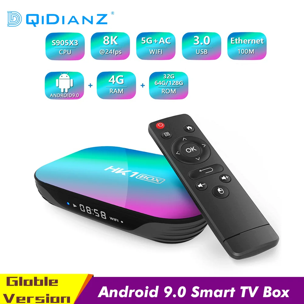 Приставка Смарт ТВ HK1 Android 9 0 дюйма 4K 1080P amlogic S905X3 Wi Fi 1000 м 4 + 32/64 ГБ|ТВ-приставки и