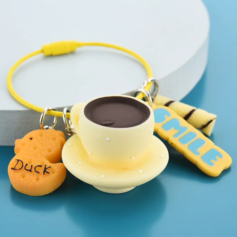New Cartoon Mini Coffee Cup Keychain Creative Personality Trend Charm Key Chain Ladies Bag Fashion Mobile Phone Car Keychain