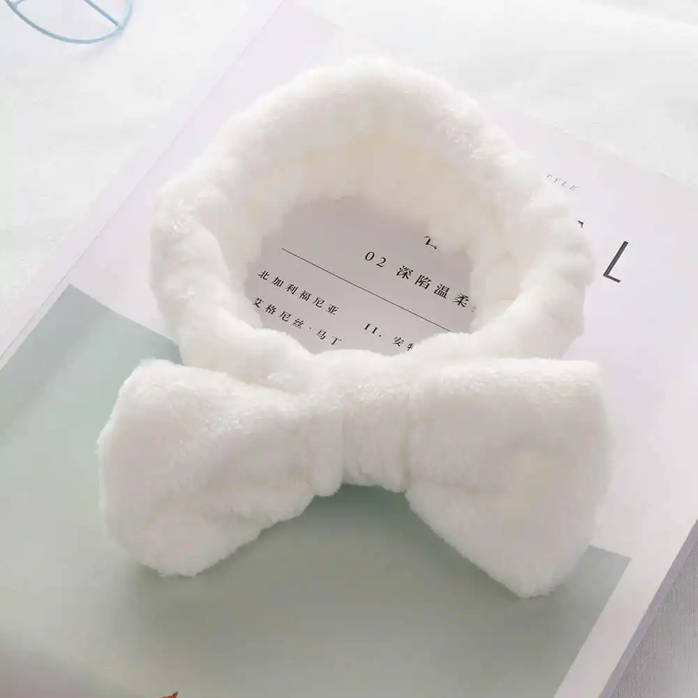 white 1 шт., женская модная повязка для волос из кораллового флиса с бантом, повязка на голову для девочек, одноцветная тюрбан, Мягкая повязка для макияжа лица, аксессуары для волос - Цвет: white