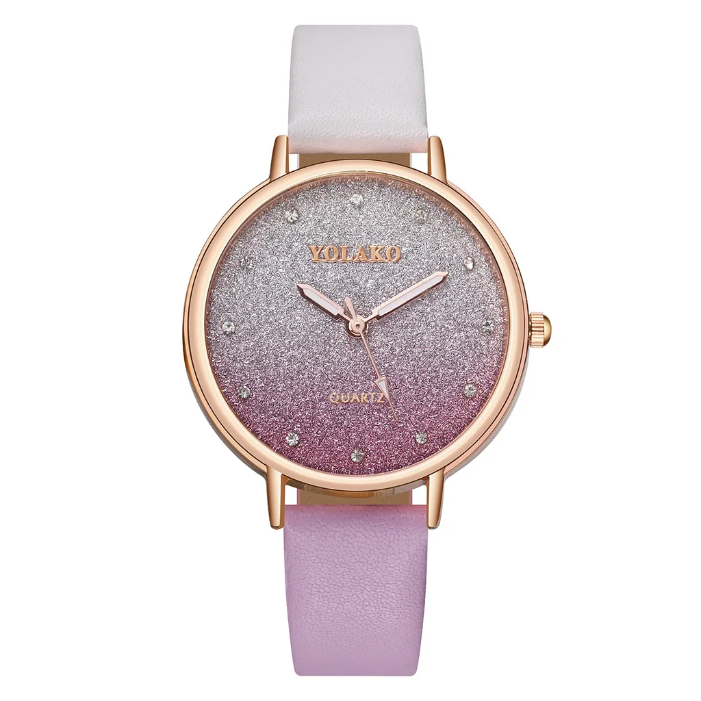 Модные женские кожаные часы ультра-тонкие кварцевые наручные с цветным