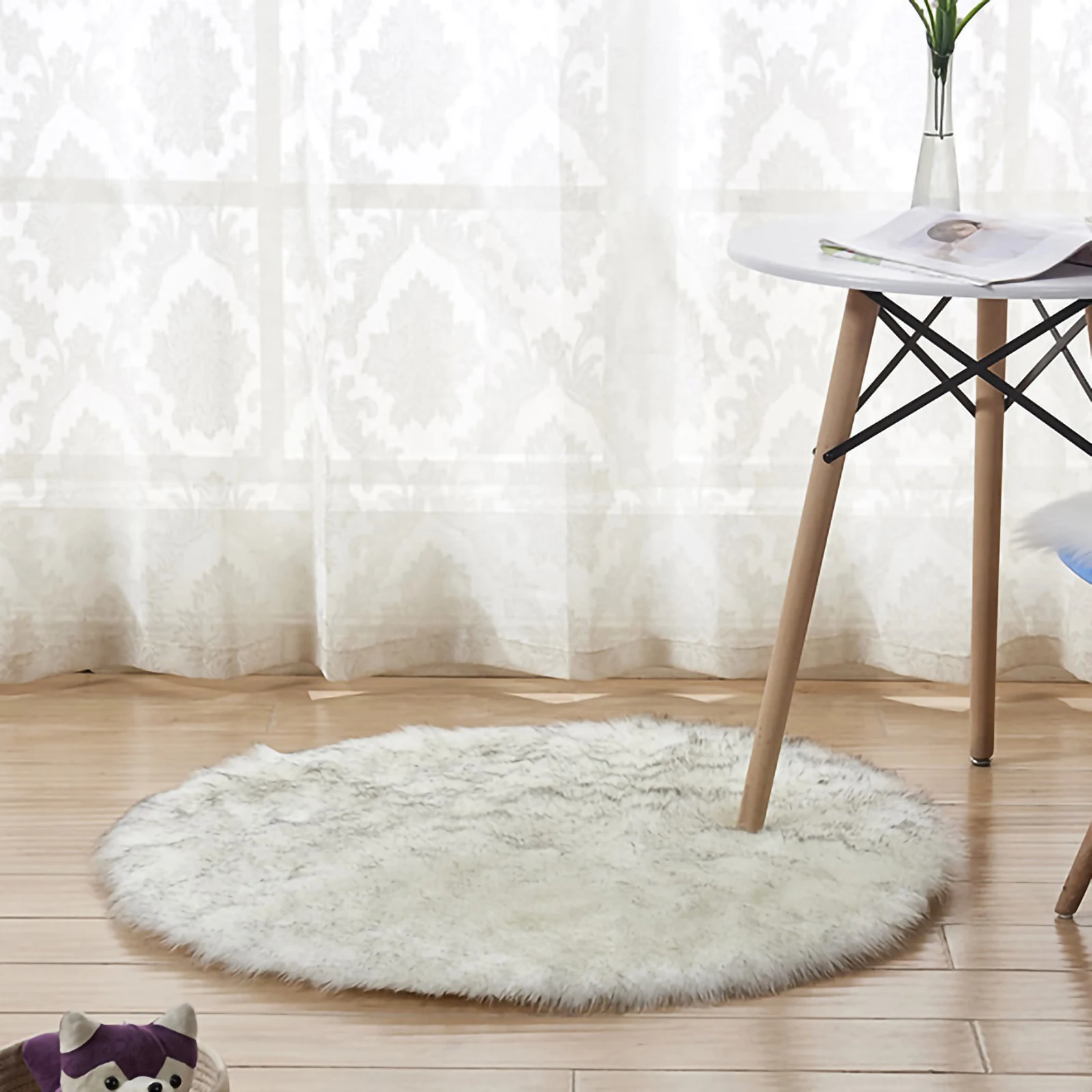 

12inch Fluffy Round Rug Furry Circle Rug Shaggy Plush Carpet For Dorm Home Bedroom Hotel Decor