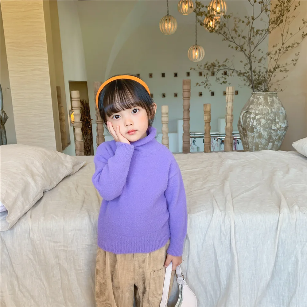 

Children's Winter Clothing 2020 Toddler Girls Mink Wool Sweater Solid Turtleneck Thick Candy Colors Pullover Sweaters for Girl