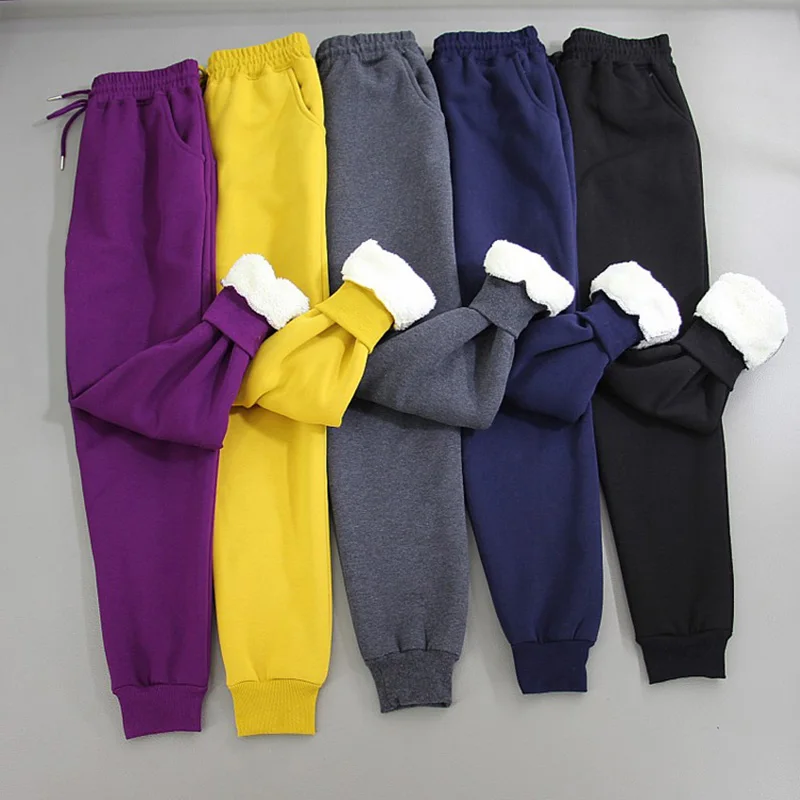 Зимние женские хлопковые утепленные теплые тренировочные брюки с имитацией