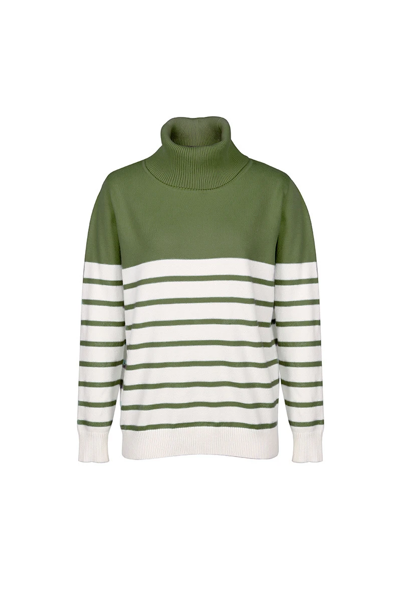 

Striped Print High Neck Women Sweater Autumn Winter High Street Long Sleeve Knitted Pullovers Casual Loose Knitting Sweater Top