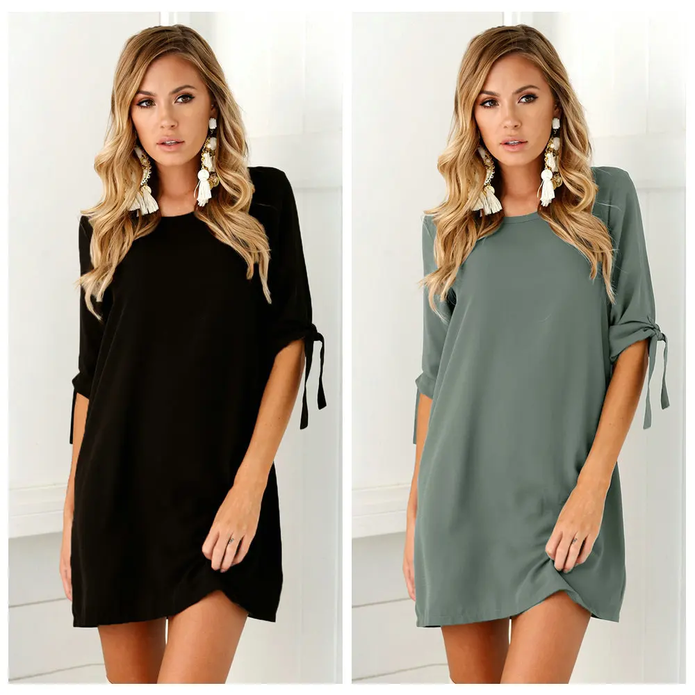 

3XL Spring Autumn 2019 Elegant Casual Women Dresses O-neck Short Dress Plus Size Loose Dress Solid Color Women Clothing Vsetidos