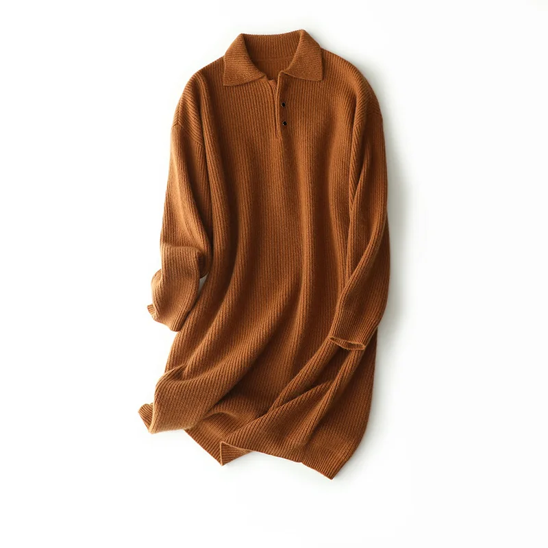 

Женское вязаное платье Shuchan, 30% кашемир, 70% шерсть, прямые платья-свитера до колен в японском стиле с воротником Питера Пэна