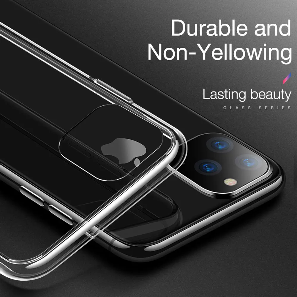Прозрачный стеклянный чехол для Iphone 11 Pro Max 2019 телефона мягкий TPU Edge Coque iPhone Xs Xr X 7 8 6S