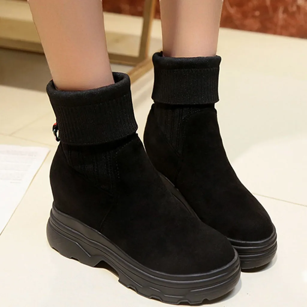 2019 г. новая осенне-зимняя женская модная обувь черного цвета из флока ботинки