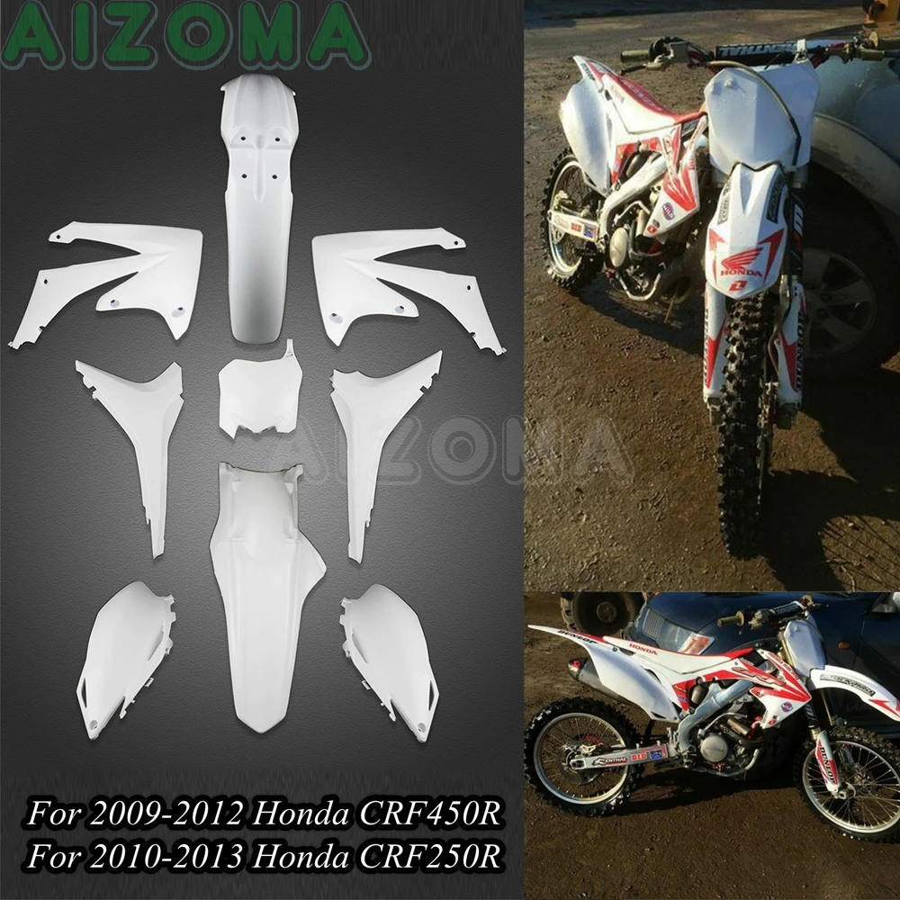 9 шт. белый Мотокросс тела крышки-обтекатели Чехол комплект для Honda CRF 250/450 R 2009-2013 эндуро полный крыло Защита панели защиты