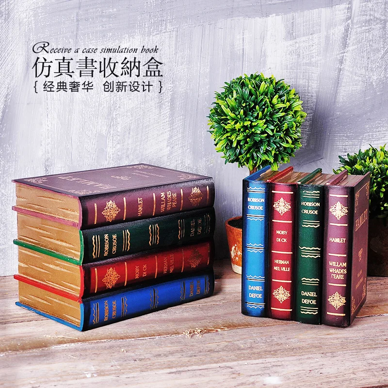 

Винтажная деревянная коробка, искусственная книга, украшение для дома и офиса, имитация студии, гостиной, украшения, модель, подарок для кни...