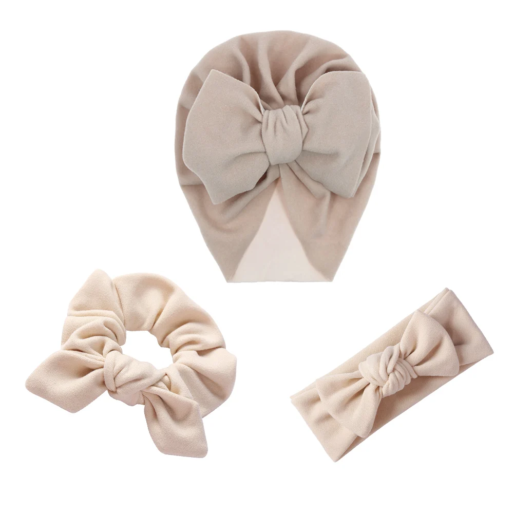 

3Pcs/Lot Solid Faux Cashmere Baby Turban Hats Elastic Bowknot Headband Rabbit Bunny Ear Hair Scrunchies Bands Fashion Headwraps