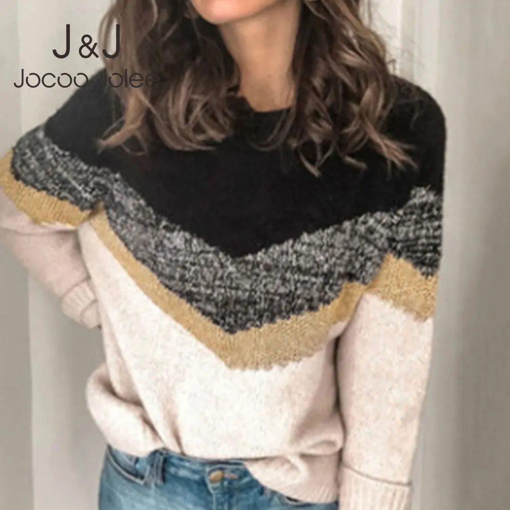

Gentillove Elegant Vintage Pullovers Casual O Neck Hit Color Patchwork Loose Sweater Harajuku Oversized Tops Knitting Jumpers
