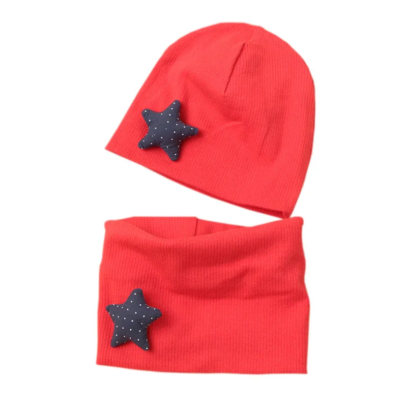 

New Fashion Baby Cap Set Star Cotton Baby Head Cover Winter Warm Neck Collar Kids Beanies Sets Plush Children Hats Scarf