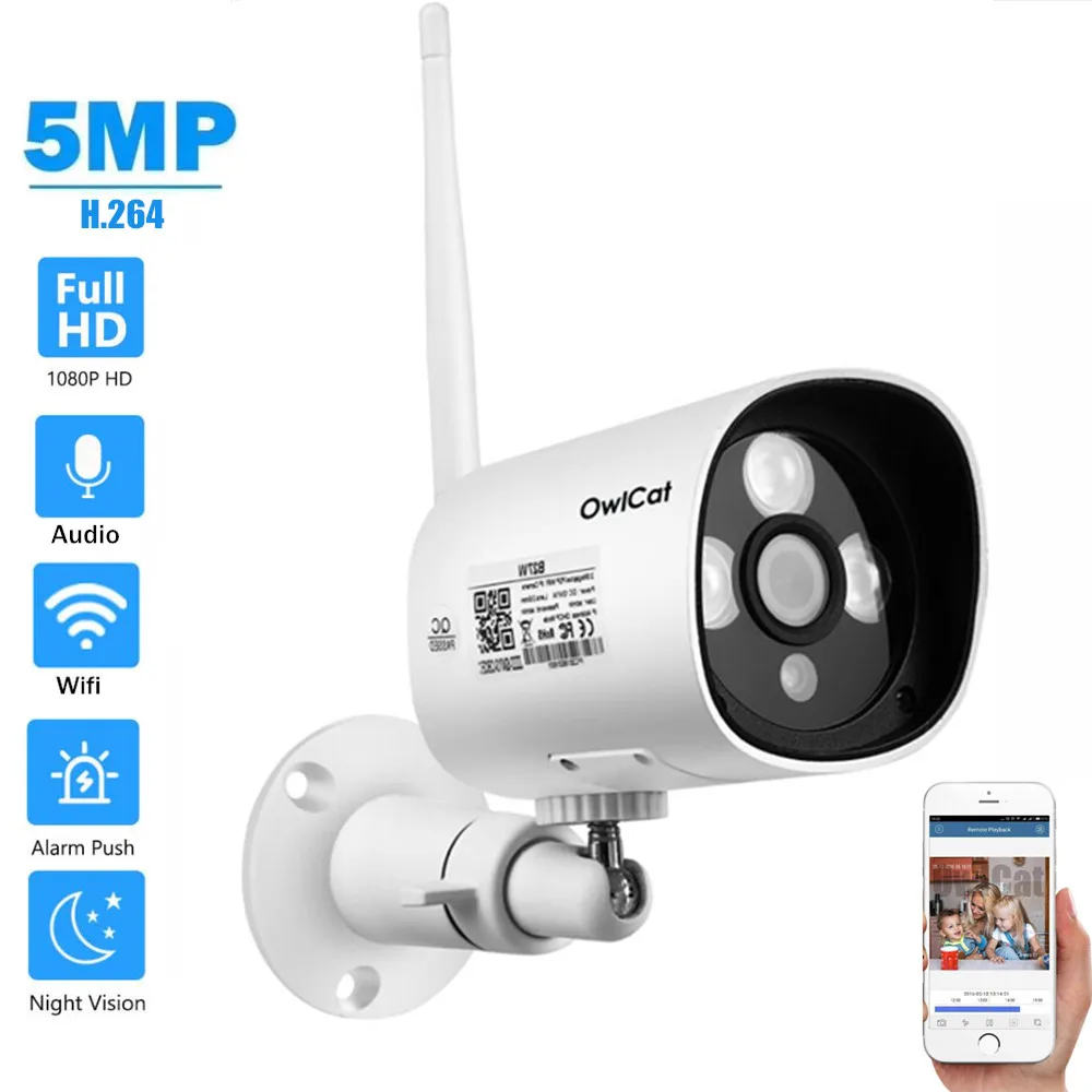 Цилиндрическая IP-камера OwlCat HD 1080P 2 Мп с микрофоном и поддержкой Wi-Fi | Безопасность