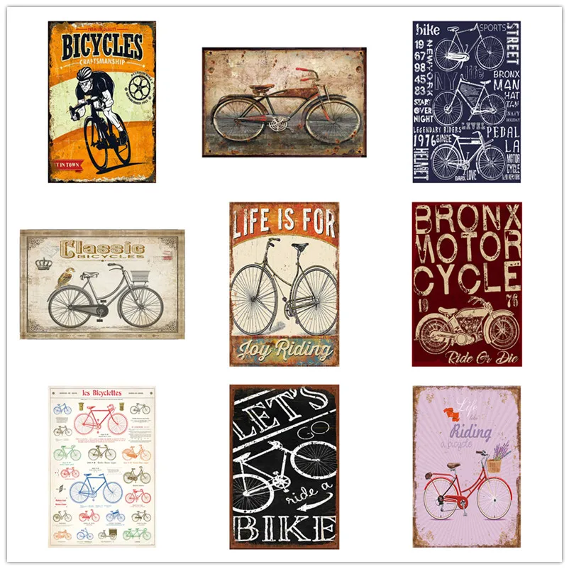 

Bicycle Vintage Metal Retro Stickers Tintin Plaque Tin Signs Love Smile Life Happy Sign Poster Plate Painting Wall Decor