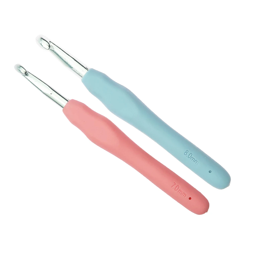 

2Pcs Aluminum Crochet Hook With Soft Grip Knitting Weaving Needles 7mm 8mm