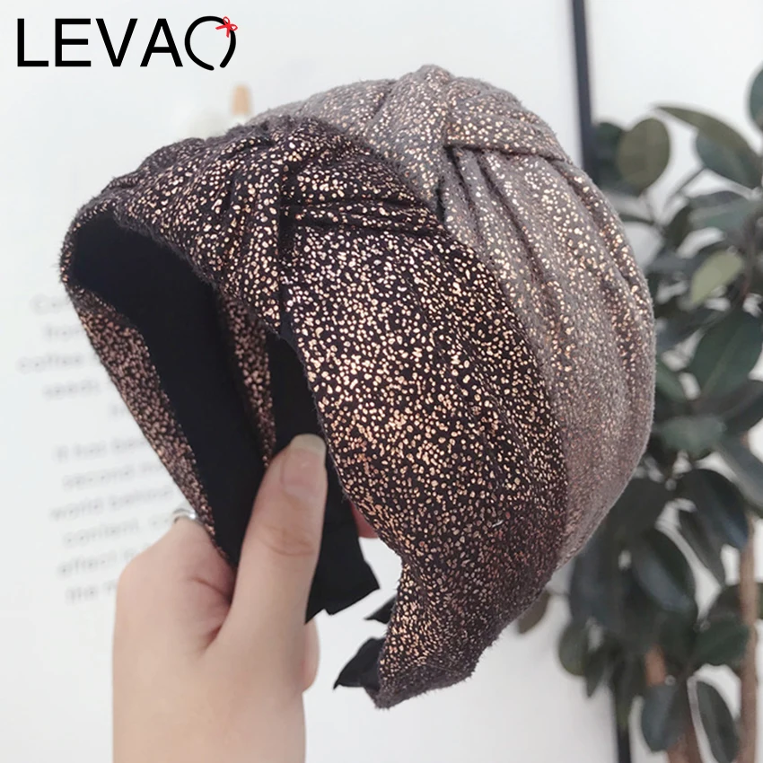 Levao женские бронзовые головные тканевые повязки для младенцев Средний узел скрученный ободок повязка на голову с бантом женские широкие боковые ободок для волос аксессуары