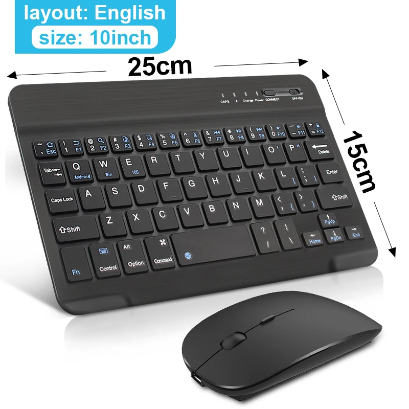 10 in English black Беспроводная клавиатура и мышь, мини перезаряжаемая bluetooth клавиатура с мышью, бесшумная эргономичная клавиатура для ПК, планшета, телефона - Цвет: 10 in English black