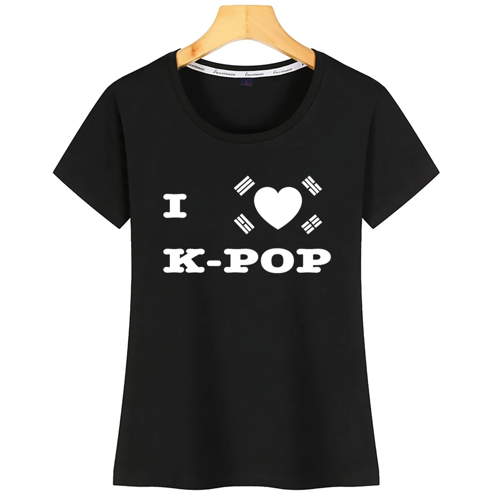 Топы футболка женская я люблю Kpop Корейская Kdrama Namsan смешная белая короткая |