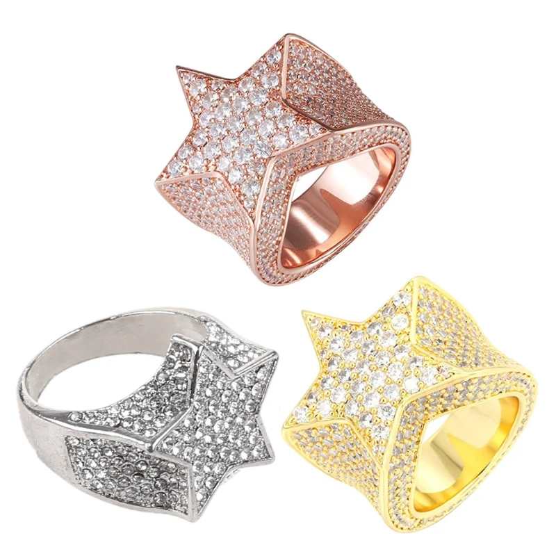 

White Rhinestone Ring Zircon Star Engagement Ring for Men Women Wedding Party Jewelry Gifts