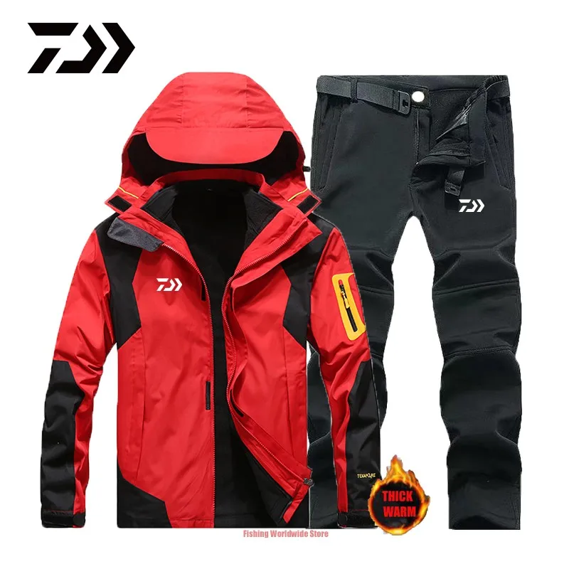 New Daiwa Men's Winter Outdoor Sport Fishing Suits Waterproof Plus Velvet Warm Dawa Clothing Hooded Jackets | Спорт и