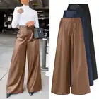 Женские брюки-Палаццо из искусственной кожи, с высокой талией
