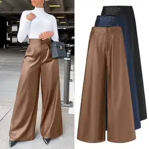 Женские брюки-Палаццо из искусственной кожи, с высокой талией