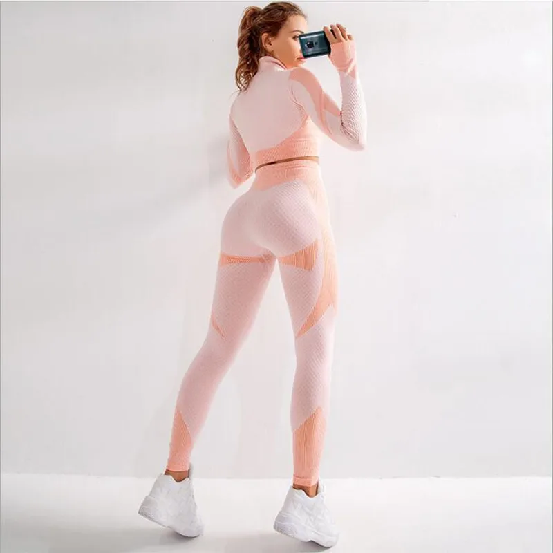 Бесшовный костюм для йоги женский новый осенне зимний вязаный эластичный фитнес