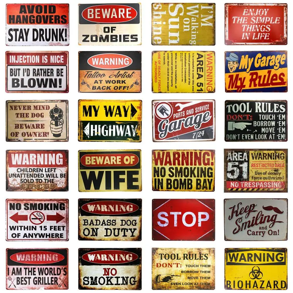 

Beware of road sign vintage metal sign bar posters garage decor man cave sign