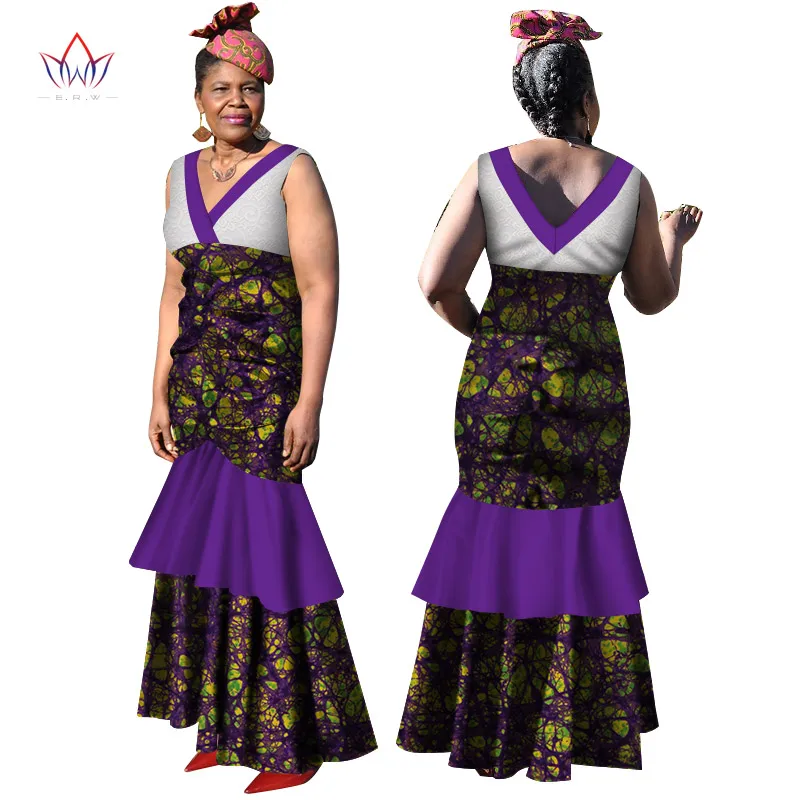 African Traditional Wear For Women Long Dress Dashiki Bazin Riche Cotton Dress Traditional Plus Size African Sexy Clothes WY3176