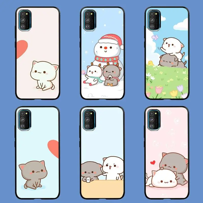 

Peach cat cartoon couple Phone Case For Samsung A10 A12 A02 A20E M30 A31 A32 A40 A50 S A52 A51 A70 A71 A80 Cover Fundas Coque