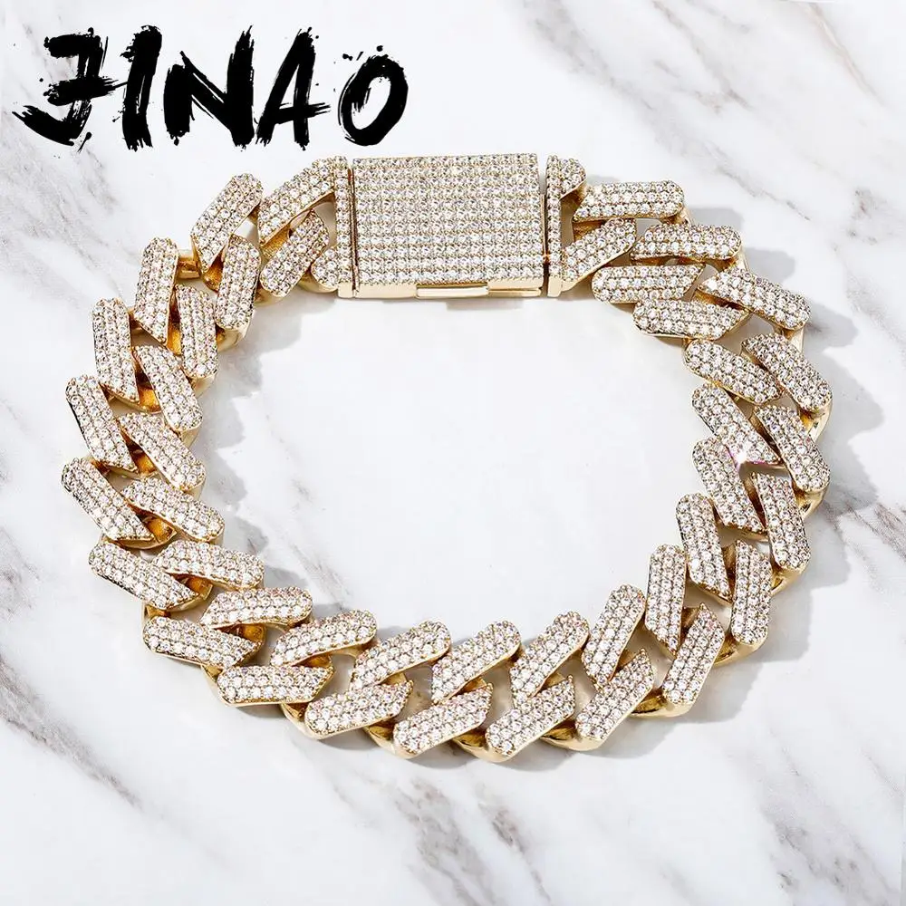 

JINAO 16MM High Quality Cuban Chain Bracelet With Box clasp Iced Out Micro Pave Cubic Zirconia Hip Hop Heavy Jewelry For Gift