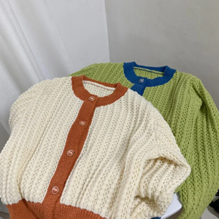 

Корейский мягкий вязаный кардиган с восковой пряжкой и круглым вырезом